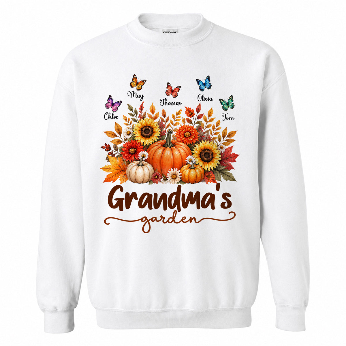 Personalized Grandma Thanksgiving Sweatshirt, Custom Family Name Grandma’s Garden Floral Autumn Family Gift