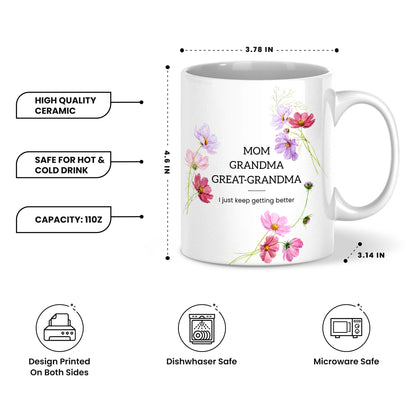 Personalized Mom Grandma Great-Grandma Floral Mug – Cute Family Coffee Cup Gift for Mom and Grandma