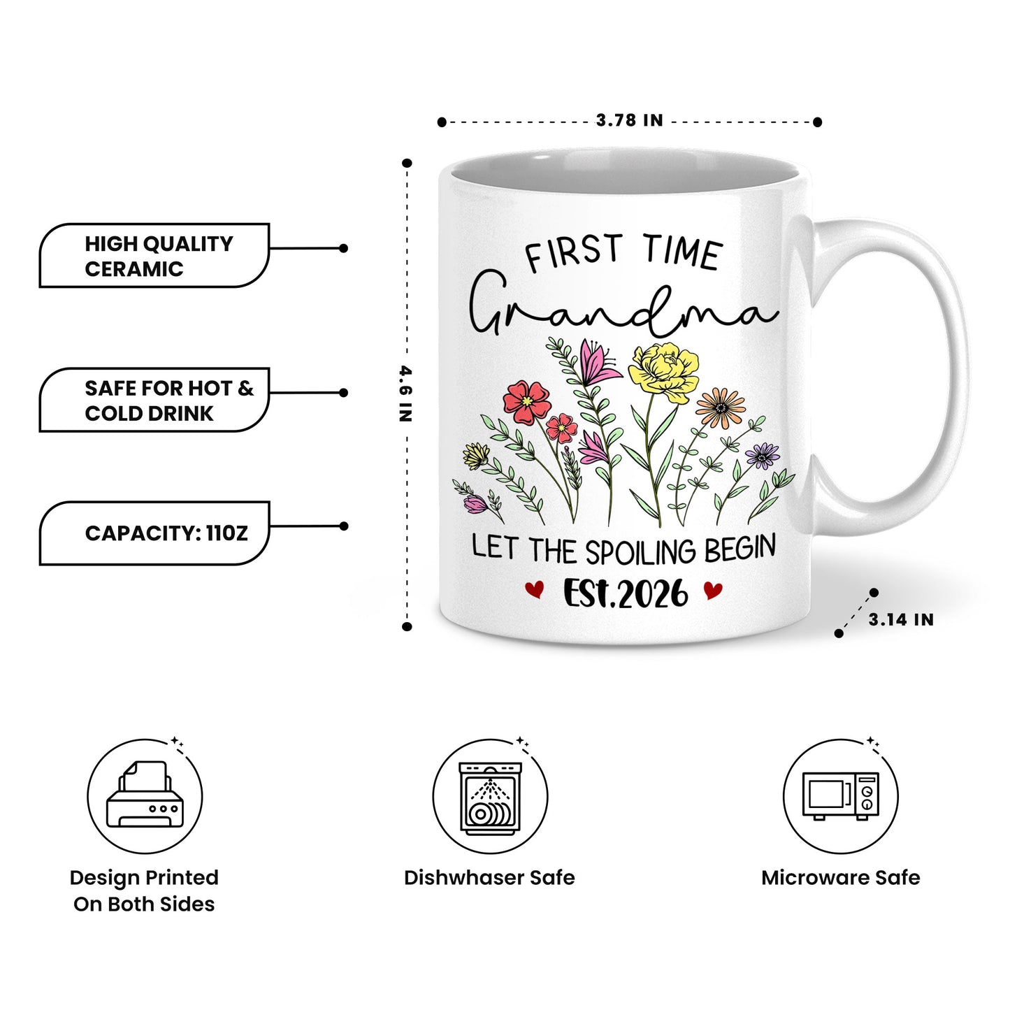 Personalized First Time Grandma Mug – Let The Spoiling Begin Coffee Mug, New Grandma Gift Est 2026