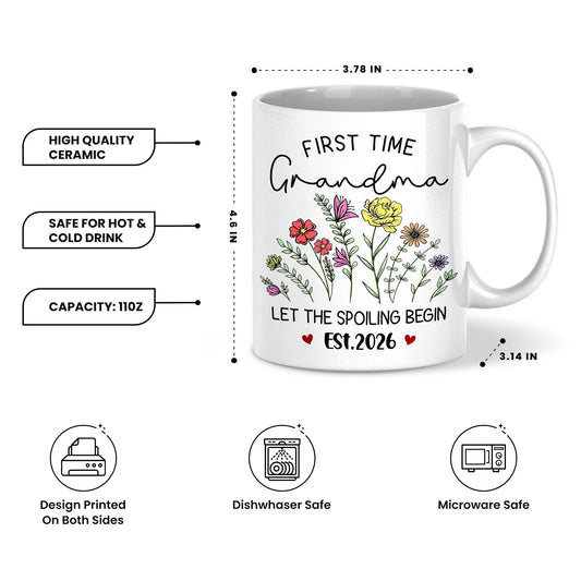 Personalized First Time Grandma Mug – Let The Spoiling Begin Coffee Mug, New Grandma Gift Est 2026
