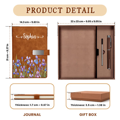 Personalized Floral Journal Gift Set - Custom Name Birth Month Flower Leather Notebook with Pen - Birthday Gift for Women, Friends