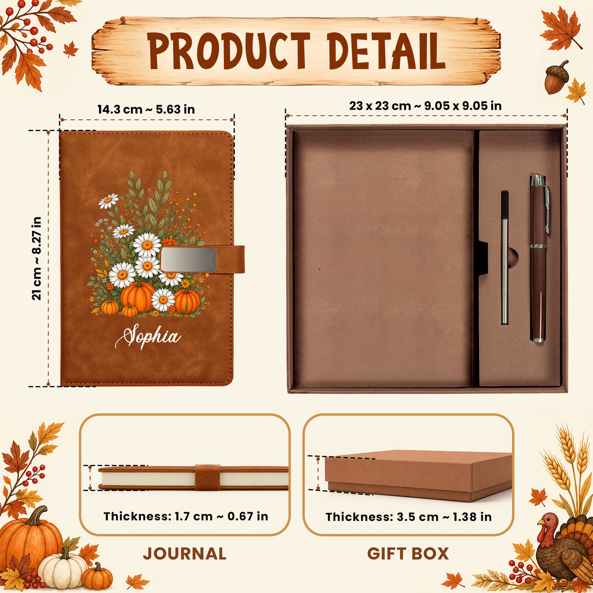 Personalized Notebook Thanksgiving Gift, Fall Floral Pumpkin Gift for Teacher, Student, Family, Friends