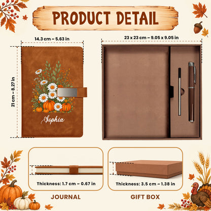 Personalized Notebook Thanksgiving Gift, Fall Floral Pumpkin Gift for Teacher, Student, Family, Friends