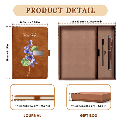 Personalized Leather Notebook Set with Custom Name, Floral Journal Gift Set with Pen for Women, Teacher, Student, Office