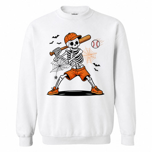 Baseball Skeleton Graphic Halloween Sweatshirt, Spooky Baseball Player Shirt, Funny Halloween Gift