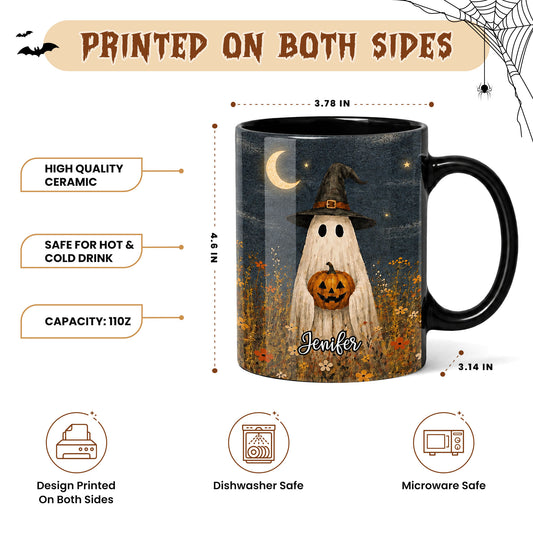 Personalized Halloween Ghost Mug, Custom Name Ghost For Women, Retro Ghost Floral Gift For Halloween