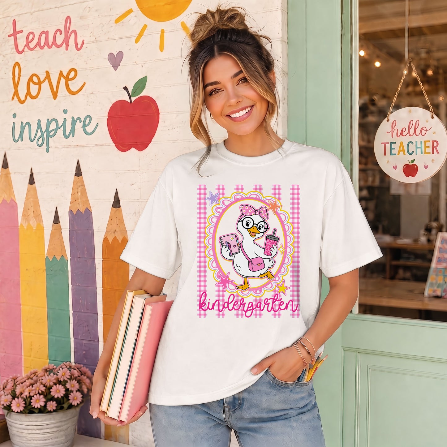 Personalized Back to School Shirt – Custom Name & Grade Preppy Striped Pennant Flag Color Tee for Teachers & Students, Pre-K to 8th Grade Outfit