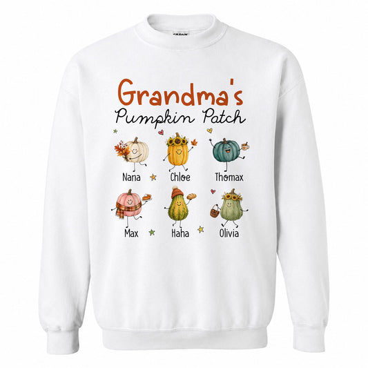 Personalized Grandma’s Pumpkin Patch Shirt & Sweater, Custom Family Names Fall Shirt, Autumn Family Gift