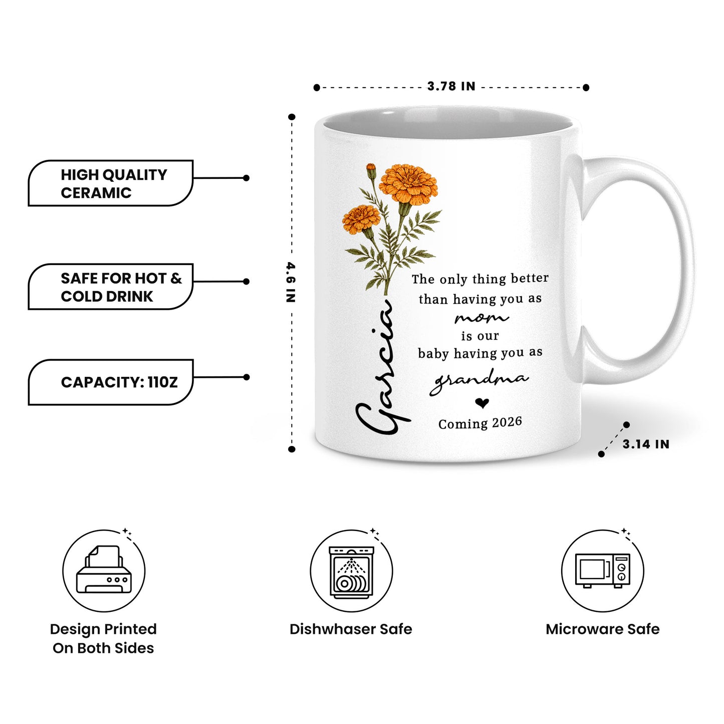 Personalized Grandma Mug – Custom Baby Name & Due Year Coffee Mug, Grandma Announcement Gift, Baby Coming 2026