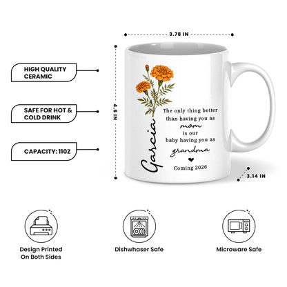 Personalized Grandma Mug – Custom Baby Name & Due Year Coffee Mug, Grandma Announcement Gift, Baby Coming 2026