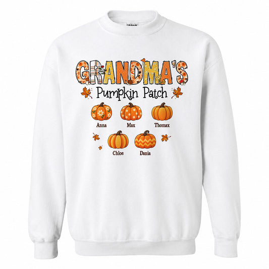 Personalized Grandma Thanksgiving Sweatshirt, Custom Family Name Autumn Pumpkin Patch Family Gift