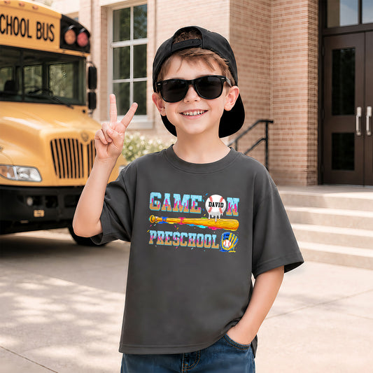 Personalized Baseball Back to School Shirt, Custom Name Game On Student Tee, Pre-K to 8th Grade First Day of School T-Shirt