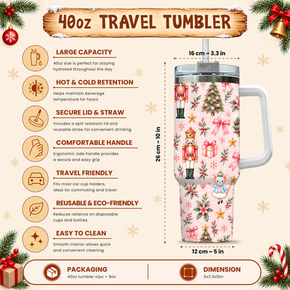 Personalized Nutcracker Ballet Tumbler 40oz, Custom Name Ballerina Cup, Christmas Gift for Girls
