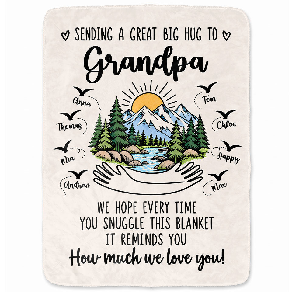 Personalized Grandpa Blanket Vintage Mountain Thanksgiving Gift for Grandpa from Grandkids, Family Gift