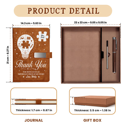 Thank You Teacher Journal Book - Custom Name Leather Notebook Gift Set - Teacher Appreciation Gift