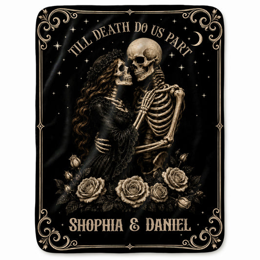 Skeleton Couple Blanket, Gothic Halloween Gift for Couples, Weird Love Design, Personalized Fleece Blanket & Sherpa Blanket