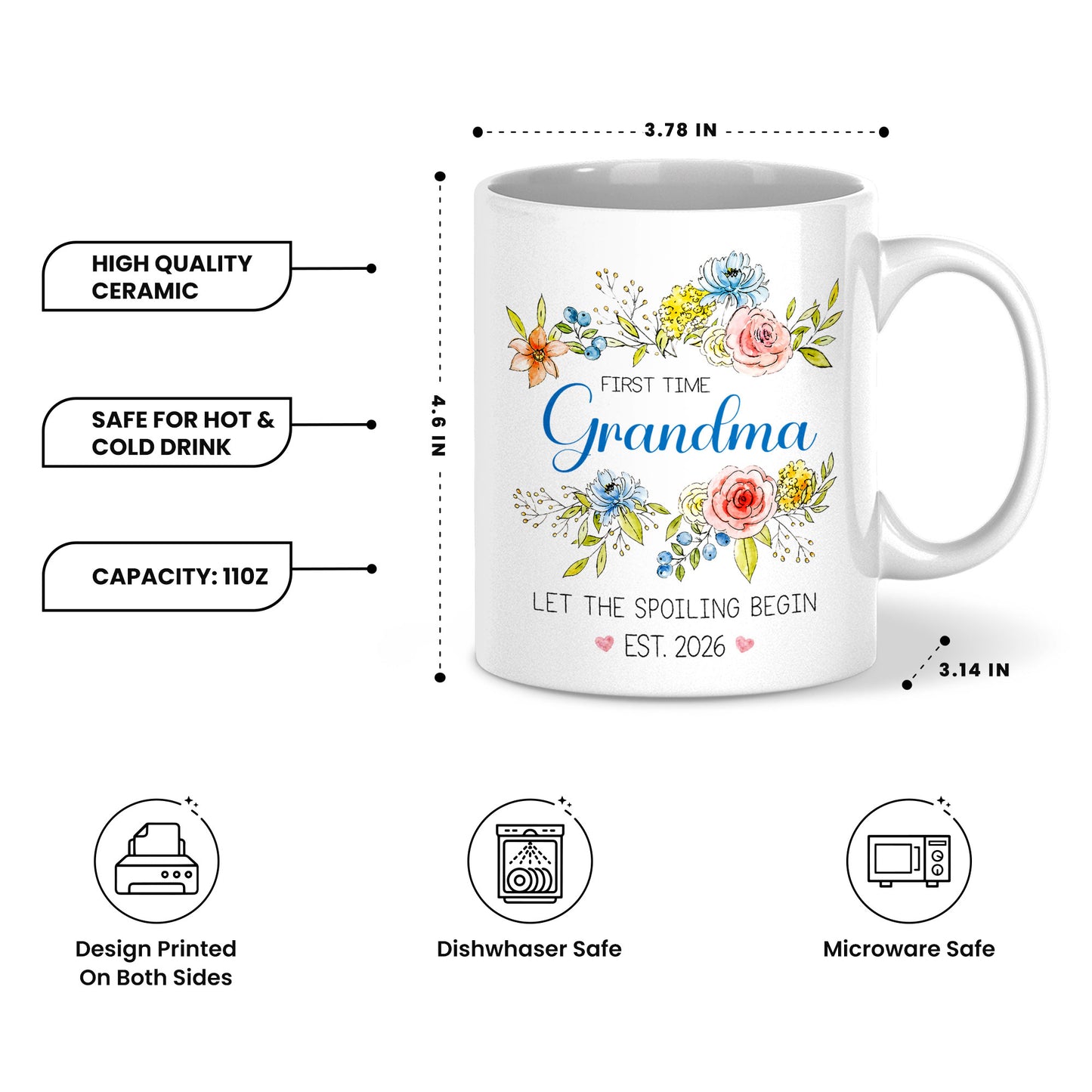 Personalized First Time Grandma Mug – Let The Spoiling Begin Coffee Mug, New Grandma Gift Est 2026