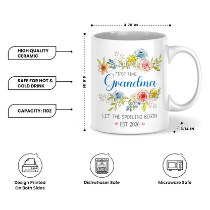 Personalized First Time Grandma Mug – Let The Spoiling Begin Coffee Mug, New Grandma Gift Est 2026