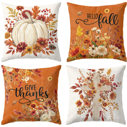 Thanksgiving Fall Decorative Pillow Set of 2 or 4, Harvest Throw Pillows for Home Decor, Gifts for Family