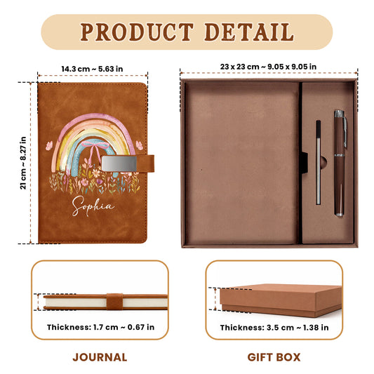 Personalized Leather Notebook Set with Custom Name, Floral Journal Gift Set with Pen for Women, Teacher, Student, Office