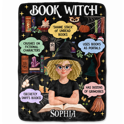 Personalized Book Witch Blanket, Custom Name & Character Halloween Reading Blanket for Women and Girls