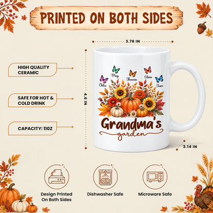 Personalized Grandma’s Garden Mug, Custom Grandkids, Thanksgiving Autumn Gift For Grandma