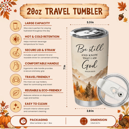 Christian Fall Thanksgiving 20oz Travel Coffee Mug Tumbler, Autumn Gift for Women, Family
