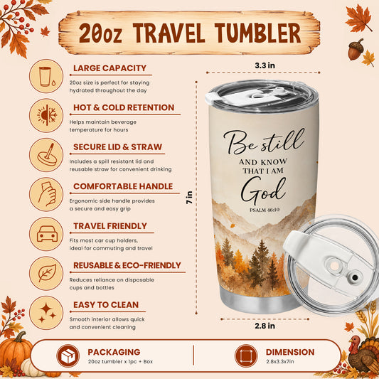 Christian Fall Thanksgiving 20oz Travel Coffee Mug Tumbler, Autumn Gift for Women, Family