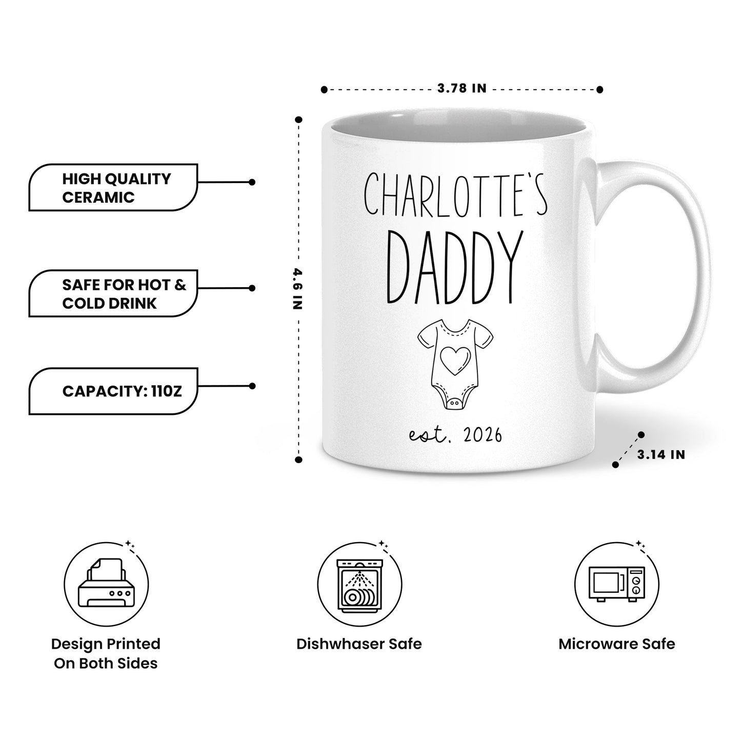 Personalized Daddy Mug – Custom Name Coffee Mug Gift for Dad