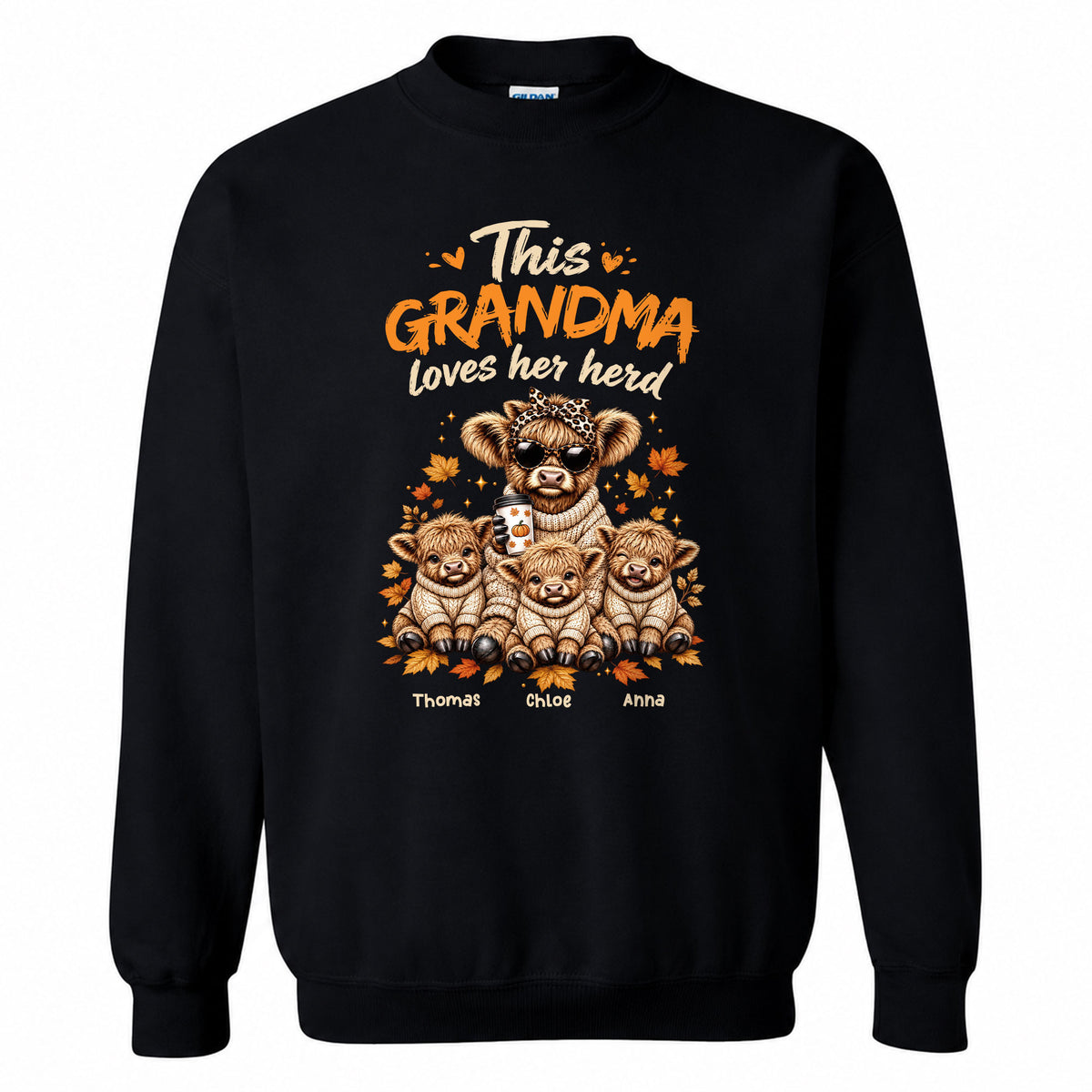 Personalized Grandma Sweatshirt, Custom Grandma Highland Cow with Grandkids Names Gift For Family