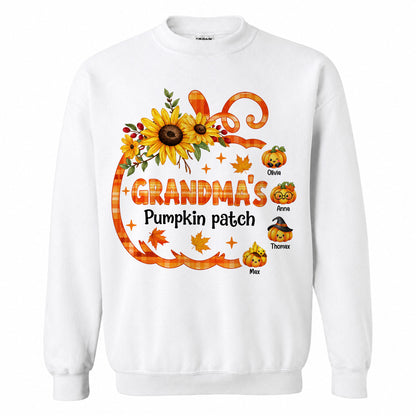 Personalized Grandma Thanksgiving Sweatshirt, Custom Family Name Autumn Pumpkin Patch Family Gift