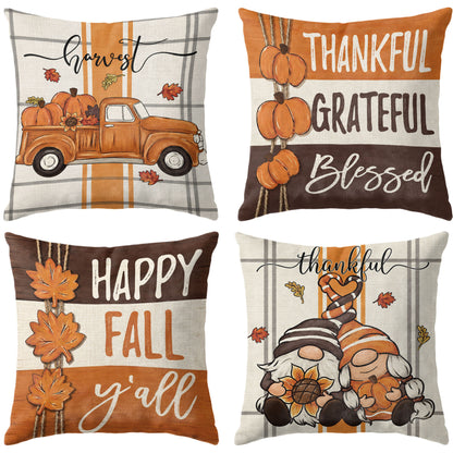 Thanksgiving Fall Decorative Pillow Set of 2 or 4, Harvest Throw Pillows for Home Decor, Gifts for Family