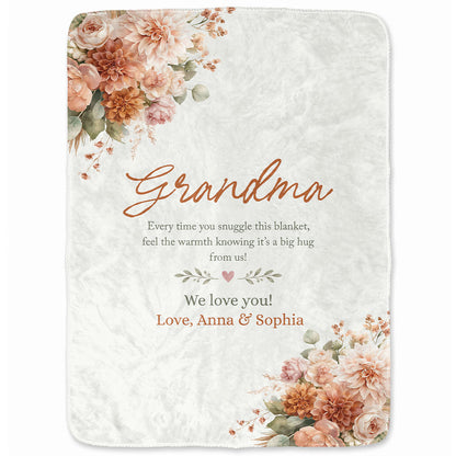 Personalized Grandma Thanksgiving Fleece or Sherpa Blanket, Floral Garden Family Custom Gift for Grandma