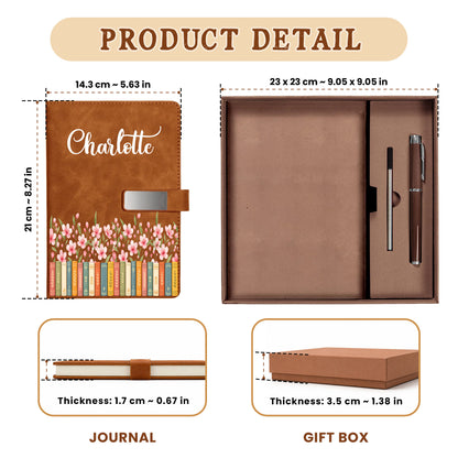 Personalized Leather Journal Gift Set – Birth Month Flower Book Stack Notebook - Gift for Women, Teachers, Friends
