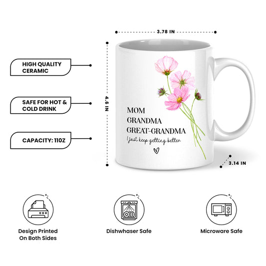 Personalized Mom Grandma Great-Grandma Floral Mug – Cute Family Coffee Cup Gift for Mom and Grandma