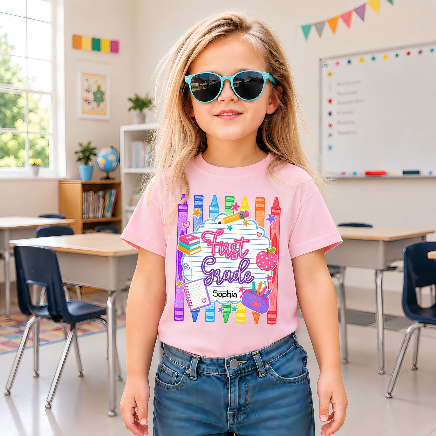 Personalized Striped Back to School Shirt for Kids Teachers – Custom Name & Grade Tee for Pre-K to 8th Grade Students, First Day Outfit