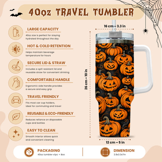 Personalized Halloween Tumbler 40oz Travel Tumbler with Name, Vintage Spooky Pattern Gift  For Girl & Boy