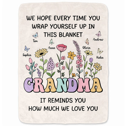 Personalized Grandma Blanket Vintage Wildflower Thanksgiving Gift for Grandma from Grandkids, Family Gift