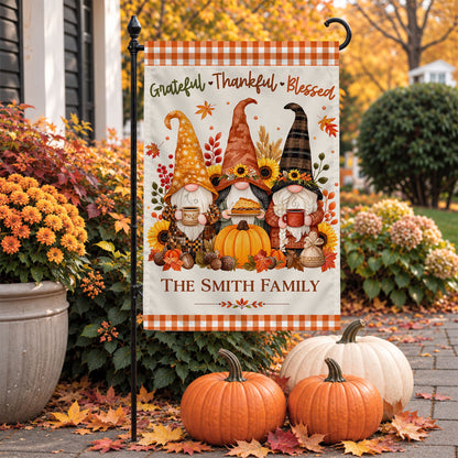 Personalized Thanksgiving Family Flag, Gnome Fall Garden Custom Family Name, Outdoor Decor Gift For Family