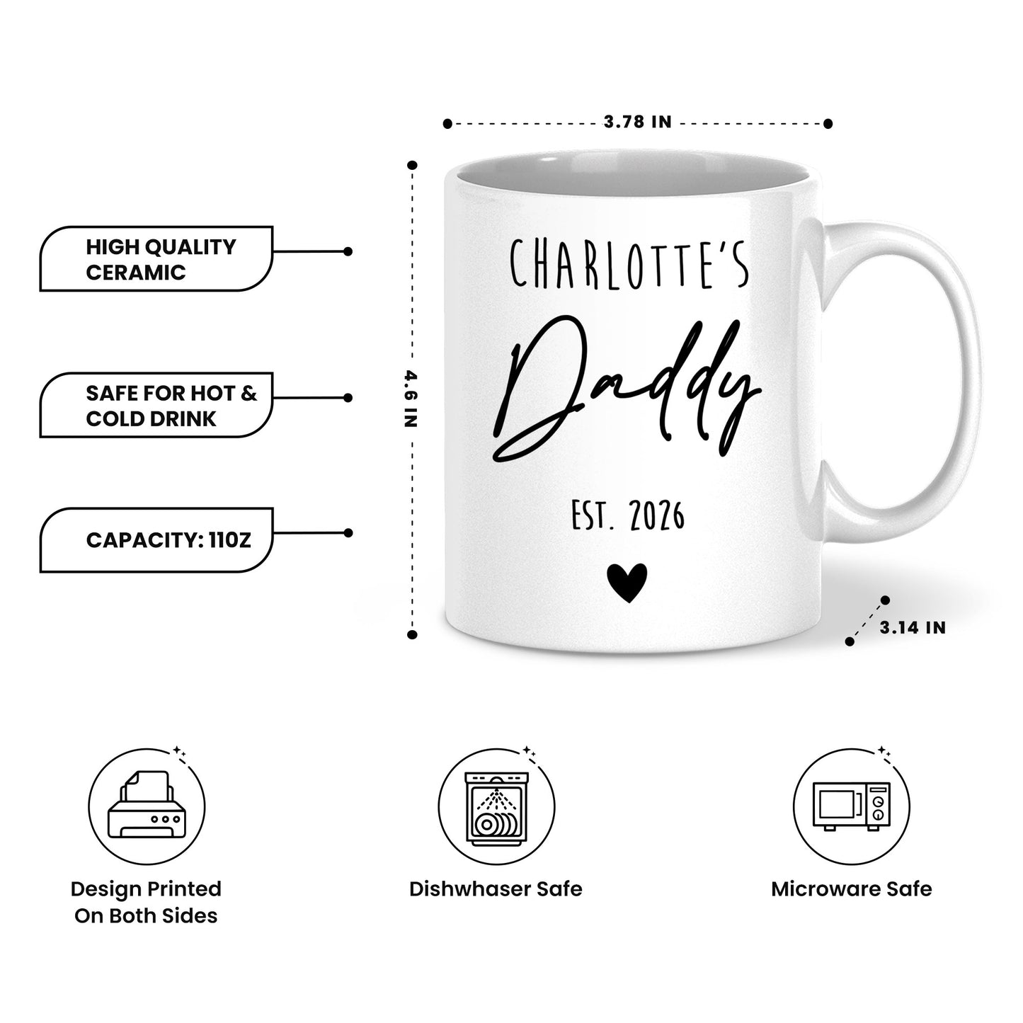 Personalized Daddy Mug – Custom Name Coffee Mug Gift for Dad
