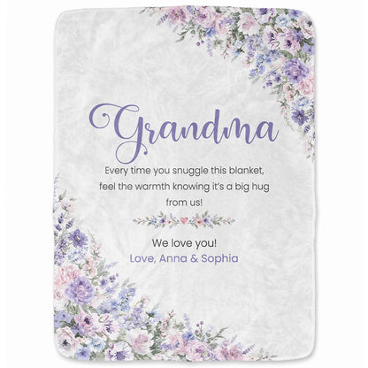 Personalized Grandma Thanksgiving Fleece or Sherpa Blanket, Floral Garden Family Custom Gift for Grandma
