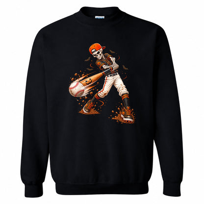 Baseball Skeleton Graphic Halloween Sweatshirt, Spooky Baseball Player Shirt, Funny Halloween Gift