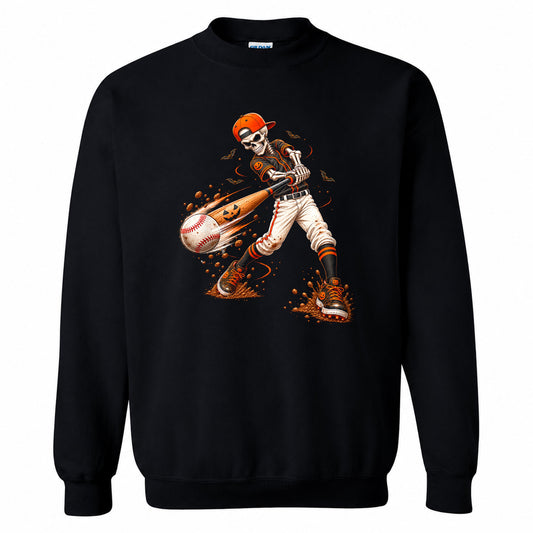 Baseball Skeleton Graphic Halloween Sweatshirt, Spooky Baseball Player Shirt, Funny Halloween Gift