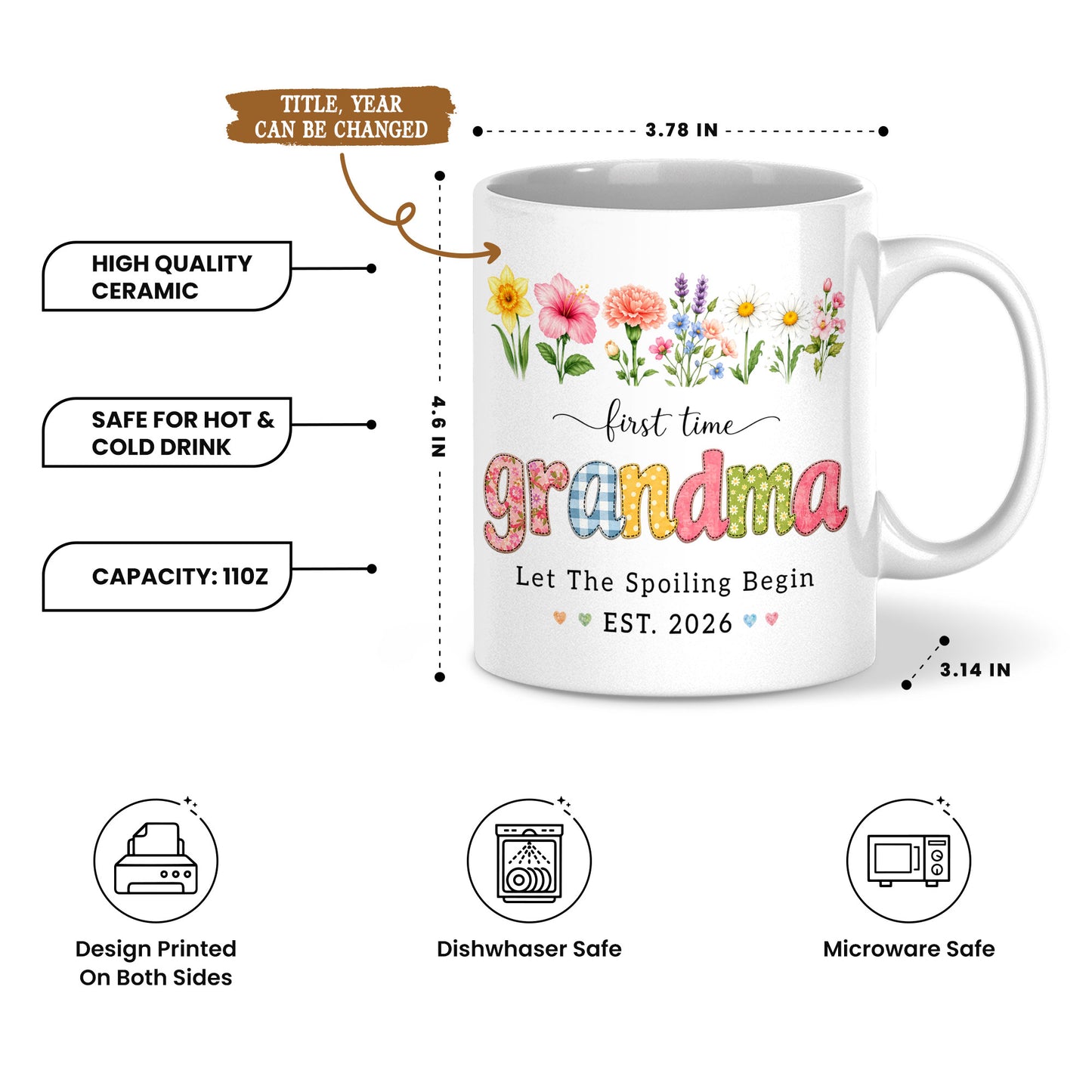 Personalized First Time Grandma Mug – Let The Spoiling Begin Coffee Mug, New Grandma Gift Est 2026