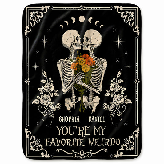 Skeleton Couple Blanket, Gothic Halloween Gift for Couples, Weird Love Design, Personalized Fleece Blanket & Sherpa Blanket