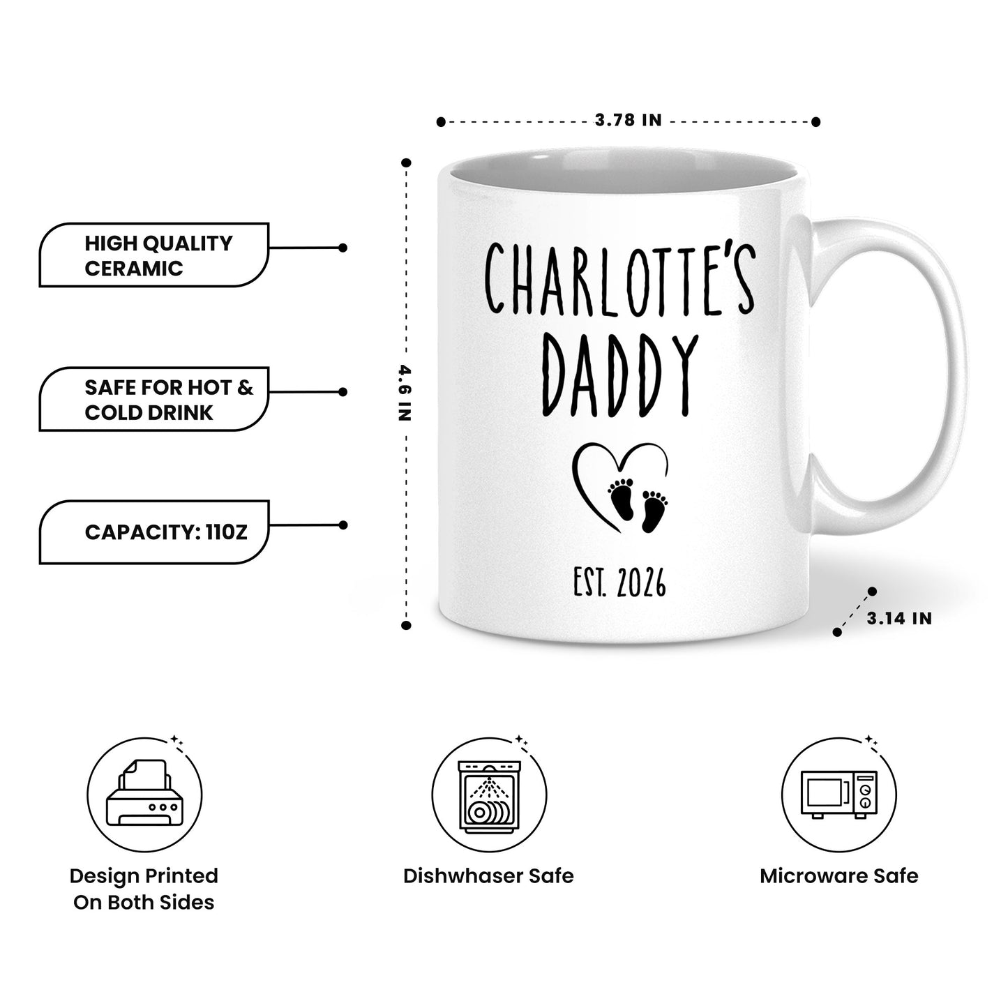 Personalized Daddy Mug – Custom Name Coffee Mug Gift for Dad