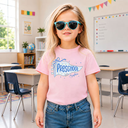 Personalized Back to School Shirt – Custom Name & Grade Preppy Striped Pennant Flag Color Tee for Teachers & Students, Pre-K to 8th Grade Outfit