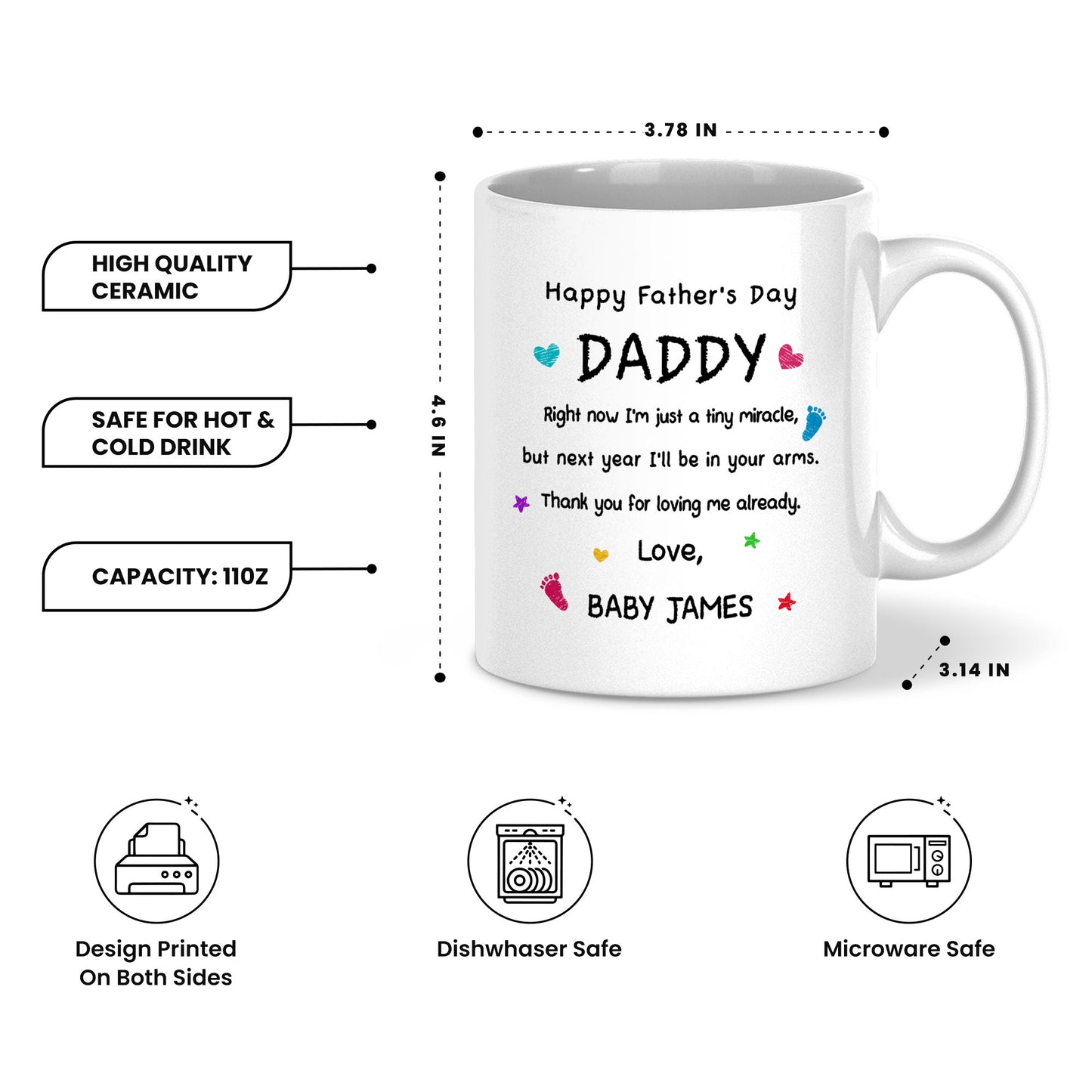 Happy Father’s Day Daddy Mug – Personalized Coffee Cup Gift