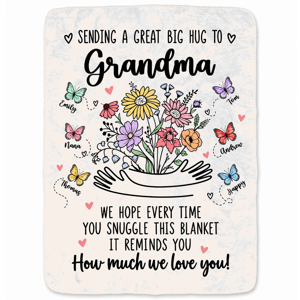 Personalized Grandma Blanket Vintage Wildflower Thanksgiving Gift for Grandma from Grandkids, Family Gift