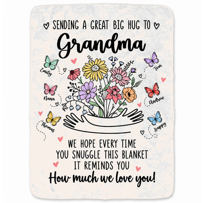 Personalized Grandma Blanket Vintage Wildflower Thanksgiving Gift for Grandma from Grandkids, Family Gift